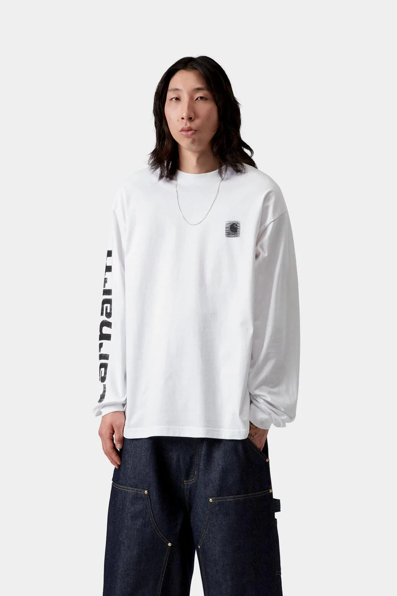 Carhartt WIP Herren-Langarmshirt mit Archiv-Schriftzug | Weiß