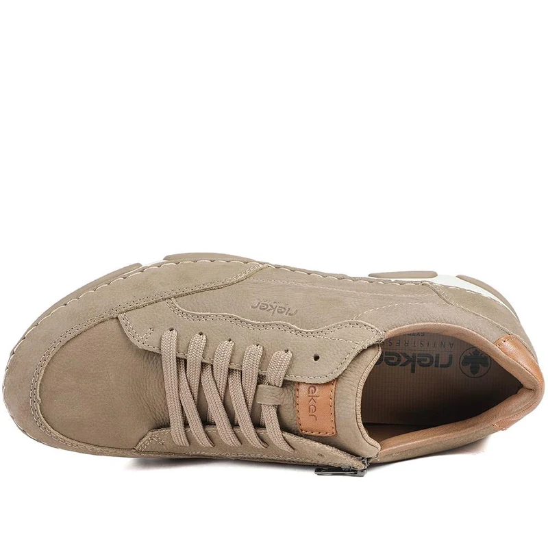 Rieker Extra Wide Fit Leather Lace Up Trainers - RKR43508 / 328 976 - Taupe