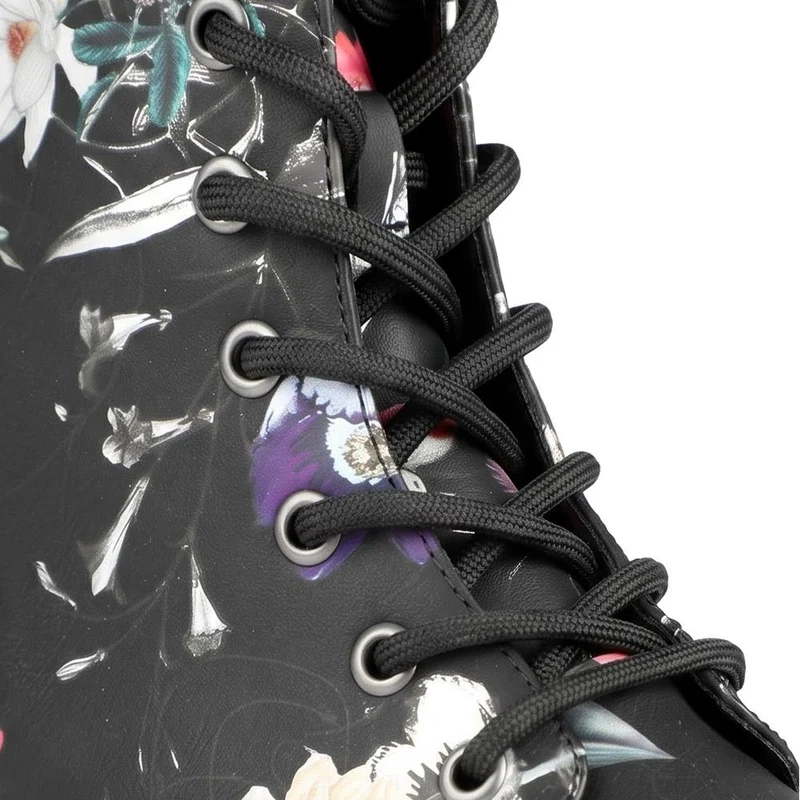 Floral Pattern Lace Up Ankle Boots - LECHE44010 / 329 753 - Black Floral