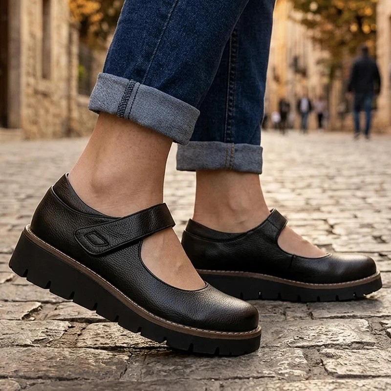 Wedge Heel Touch Fasten Mary Janes - TELOO44004 / 329 742 - Black