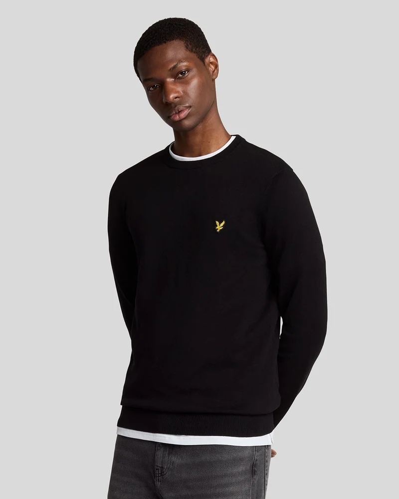 Lyle & Scott Herren-Baumwollpullover mit Rundhalsausschnitt | Tiefschwarz
