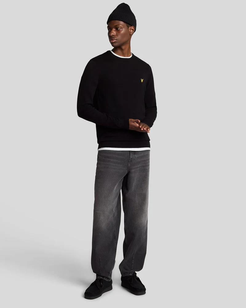 Lyle & Scott Herren-Baumwollpullover mit Rundhalsausschnitt | Tiefschwarz
