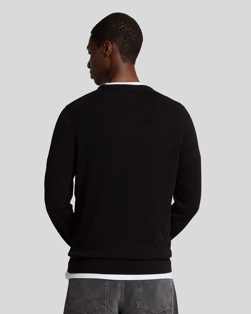 Lyle & Scott Herren-Baumwollpullover mit Rundhalsausschnitt | Tiefschwarz