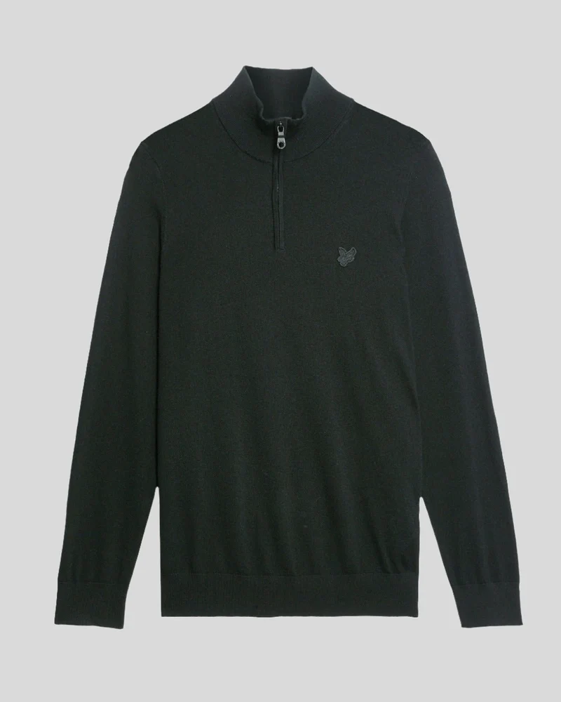 Lyle & Scott Herren-Pullover aus Merinowolle mit 1/4-Reißverschluss | Tiefschwarz