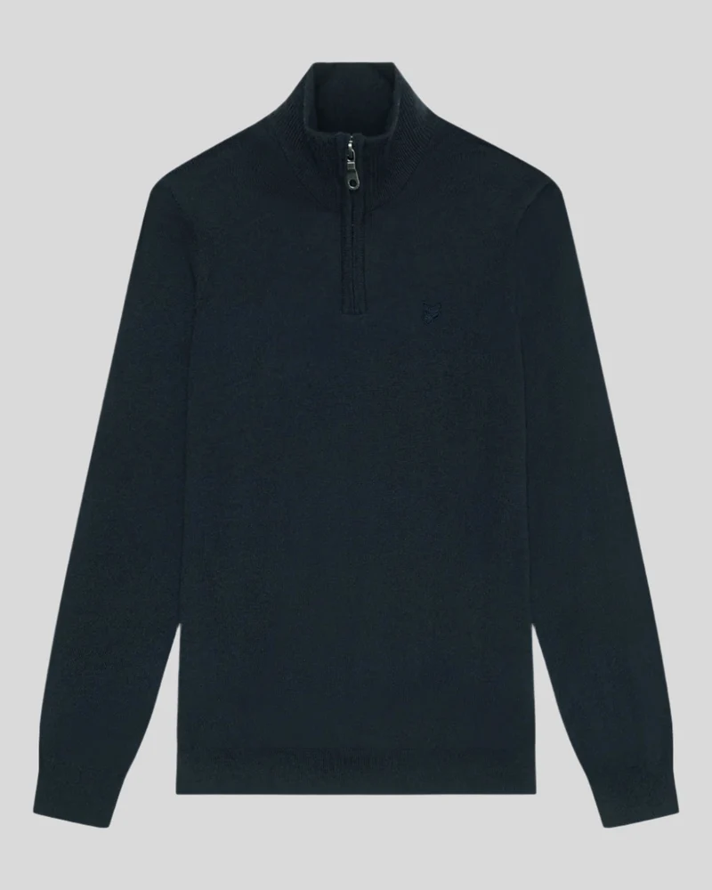 Lyle & Scott Herren-Pullover aus Merinowolle mit 1/4-Reißverschluss | Dunkelblau