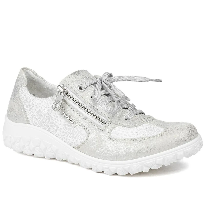 Rieker Extra Wide Lace & Zip Fasten Trainers - RKR43544 / 328 777 - Silver