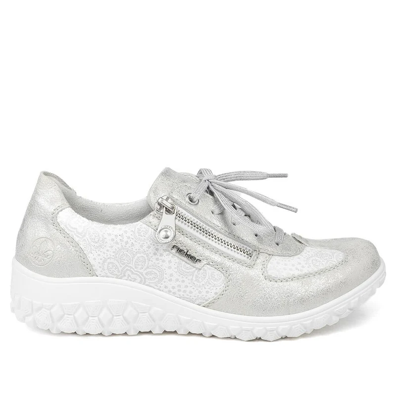 Rieker Extra Wide Lace & Zip Fasten Trainers - RKR43544 / 328 777 - Silver