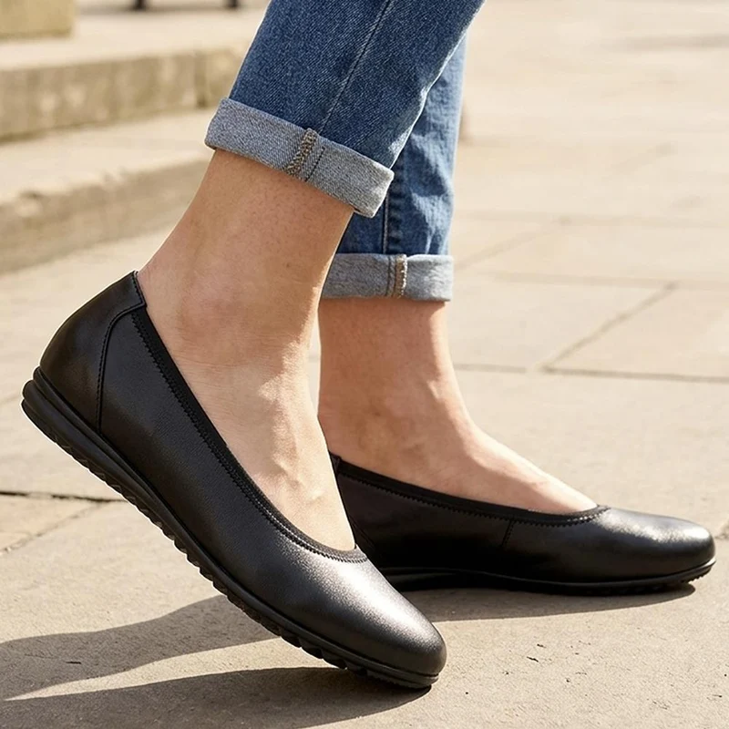 Smart Leather Lightweight Ballet Flats - RNB44009 / 329 773 - Black