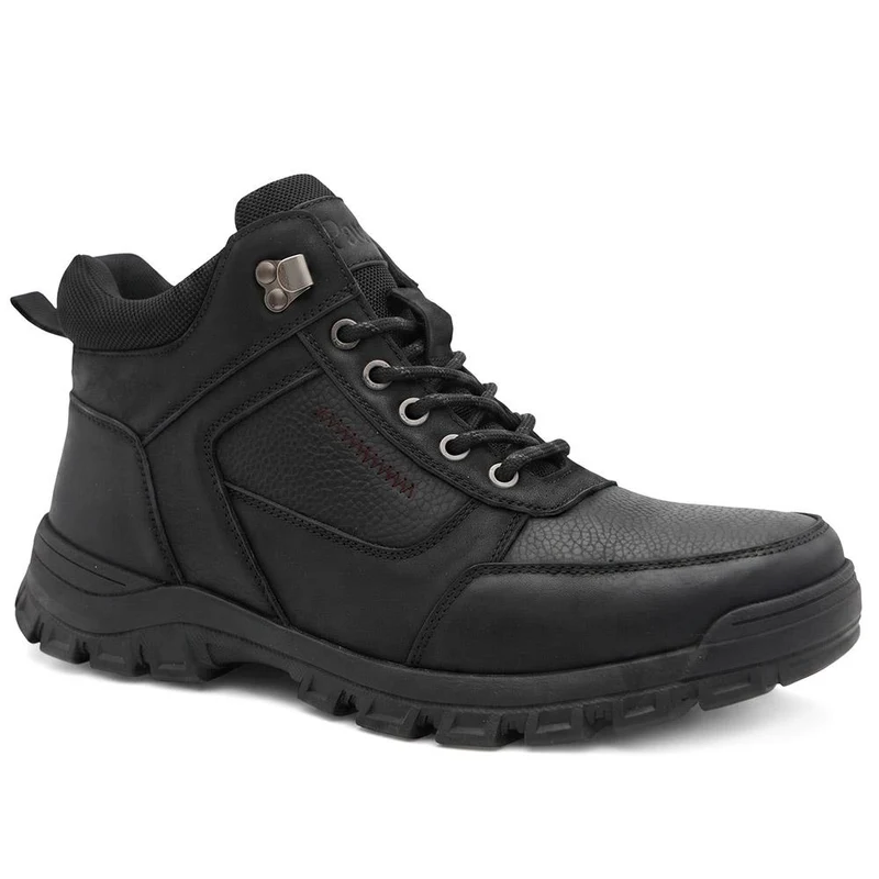 Wide Fit Leather Lace Up Rugged Boots - AATRA44001 / 330 188 - Black