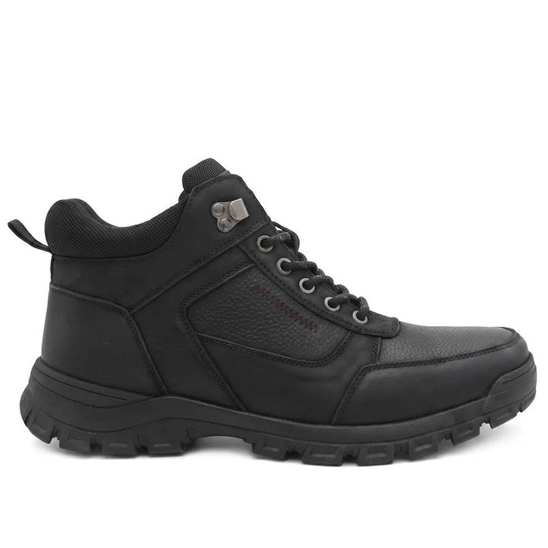 Wide Fit Leather Lace Up Rugged Boots - AATRA44001 / 330 188 - Black