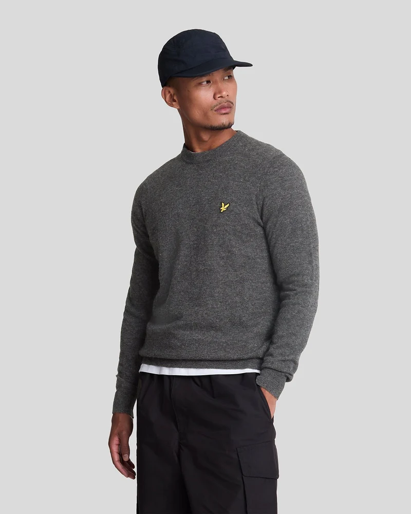 Lyle & Scott Herren-Pullover aus Lammwollmischung mit Rundhalsausschnitt | Anthrazit meliert