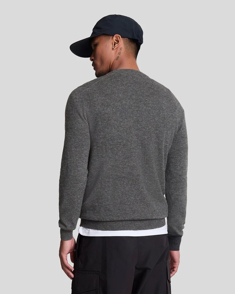 Lyle & Scott Herren-Pullover aus Lammwollmischung mit Rundhalsausschnitt | Anthrazit meliert
