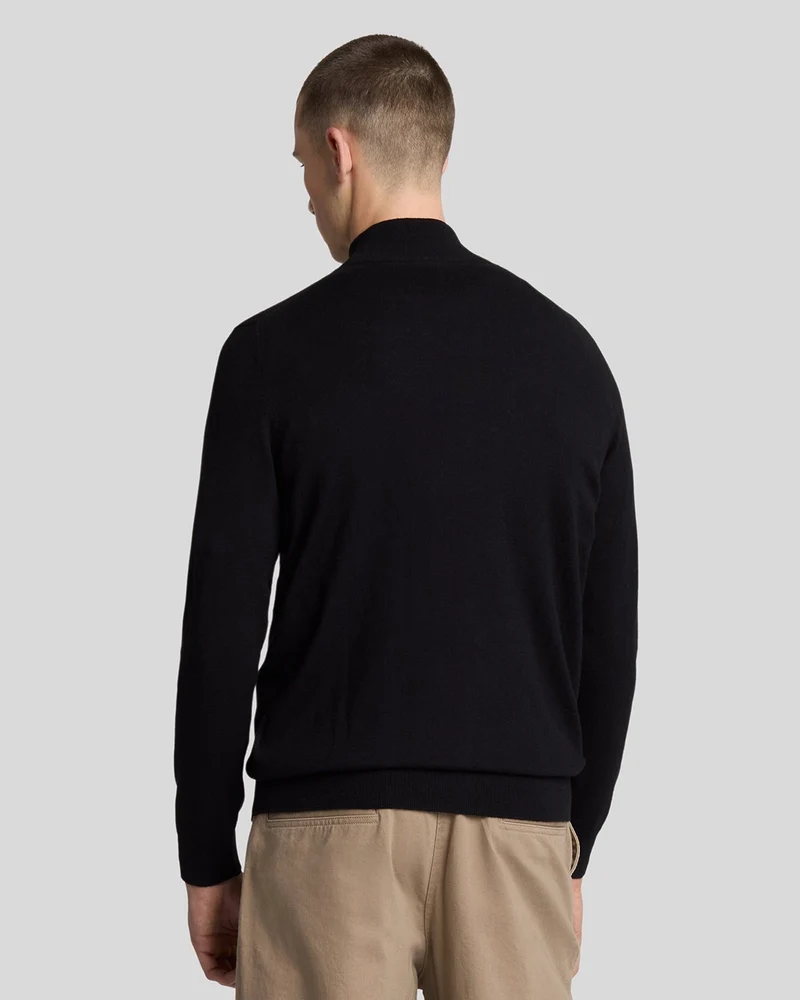 Lyle & Scott Herren-Pullover aus Baumwollmerino mit 1/4-Reißverschluss | Tiefschwarz