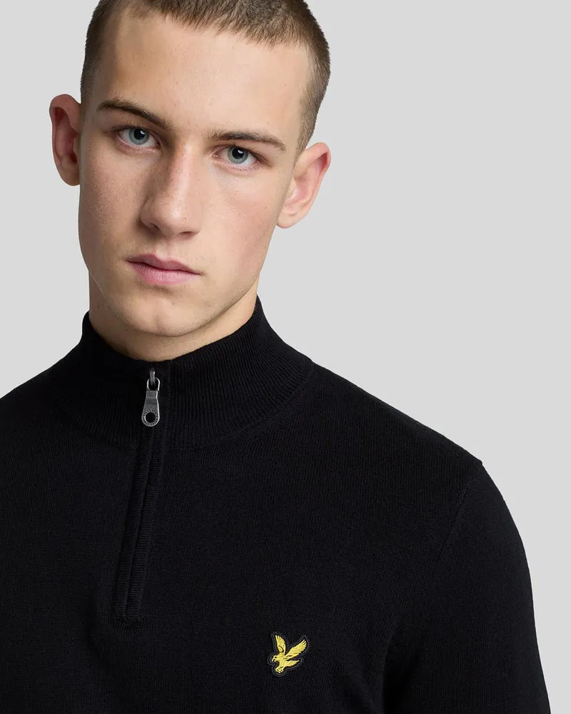 Lyle & Scott Herren-Pullover aus Baumwollmerino mit 1/4-Reißverschluss | Tiefschwarz