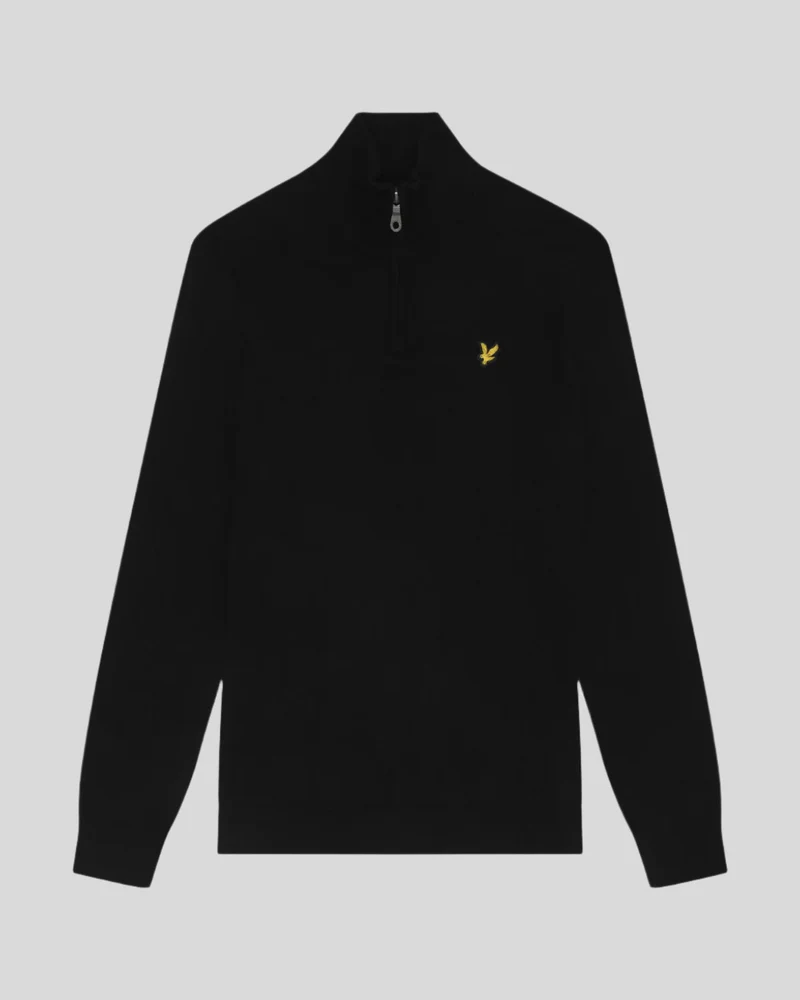Lyle & Scott Herren-Pullover aus Baumwollmerino mit 1/4-Reißverschluss | Tiefschwarz