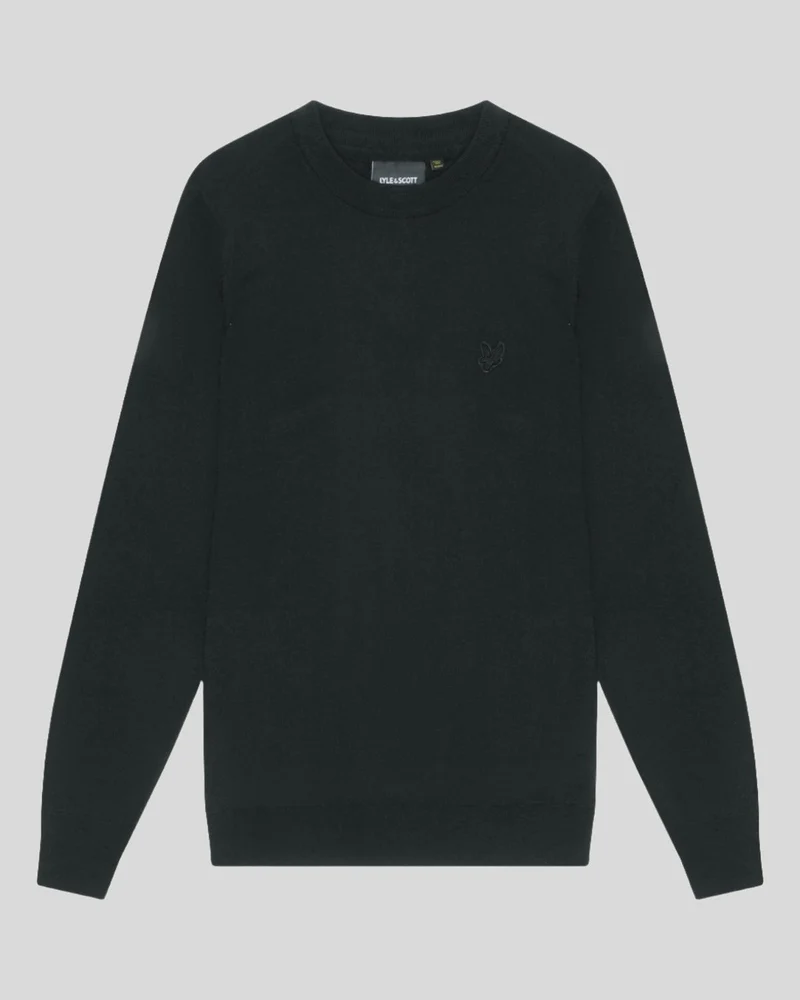Lyle & Scott Herren-Pullover aus Merinowolle mit Rundhalsausschnitt | Tiefschwarz