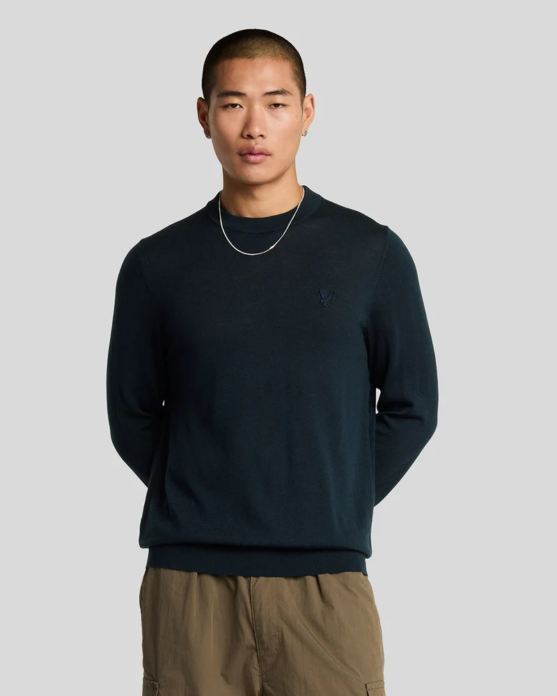 Lyle & Scott Herren-Pullover aus Merinowolle mit Rundhalsausschnitt | Dunkelblau