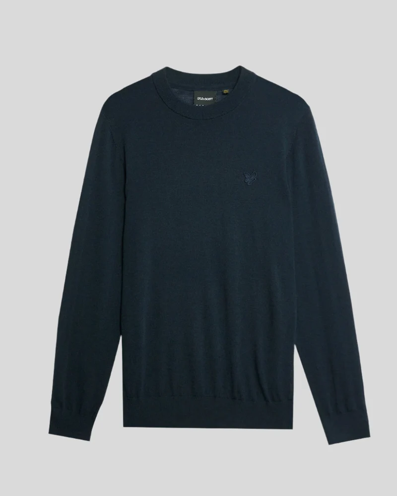 Lyle & Scott Herren-Pullover aus Merinowolle mit Rundhalsausschnitt | Dunkelblau