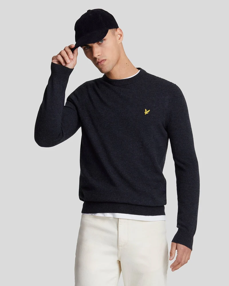 Lyle & Scott Herren-Pullover aus Lammwollmischung mit Rundhalsausschnitt | Dunkelblau meliert