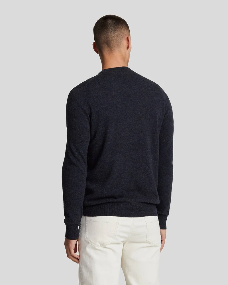 Lyle & Scott Herren-Pullover aus Lammwollmischung mit Rundhalsausschnitt | Dunkelblau meliert