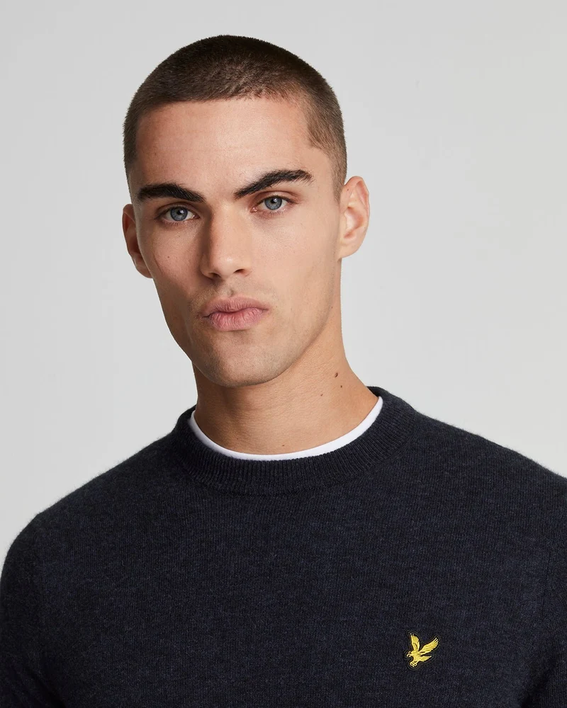 Lyle & Scott Herren-Pullover aus Lammwollmischung mit Rundhalsausschnitt | Dunkelblau meliert