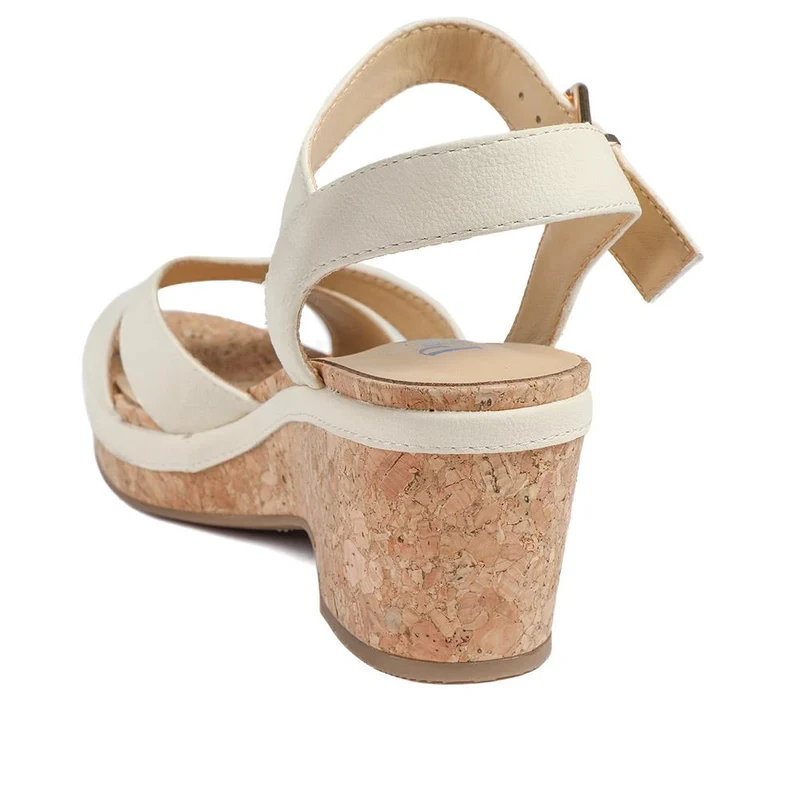 Patterned Cork Wedge Platform Sandals - WBINS43096 / 329 374 - Beige