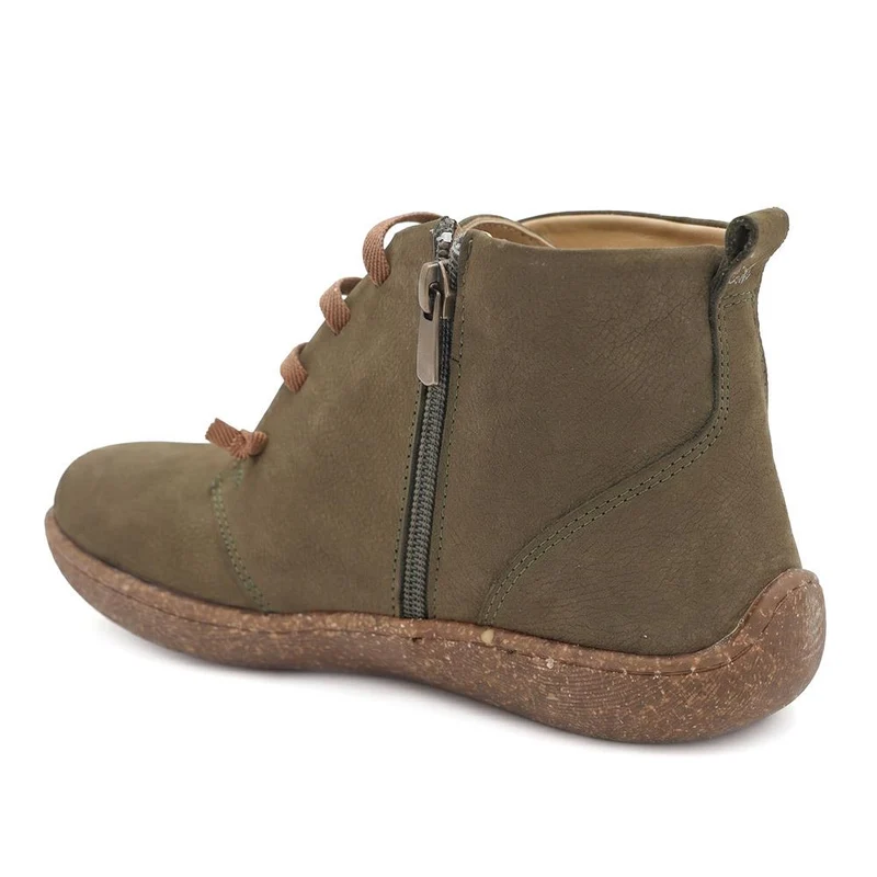 Leather Chunky Lace Ankle Boots - BOAY44000 / 330 236 - Olive