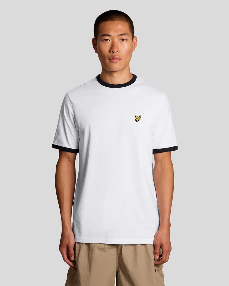 Lyle & Scott Herren-Ringer-T-Shirt | Weiß/Schwarz