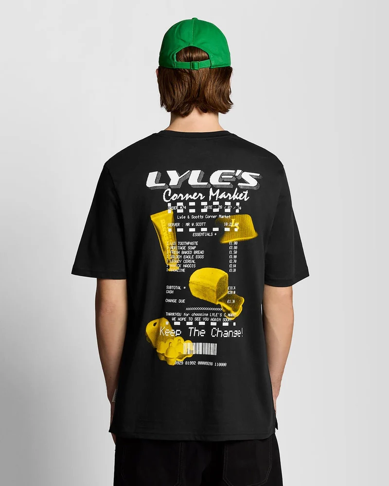 Lyle & Scott Herren-T-Shirt mit Kassenbon-Rückenprint | Schwarz