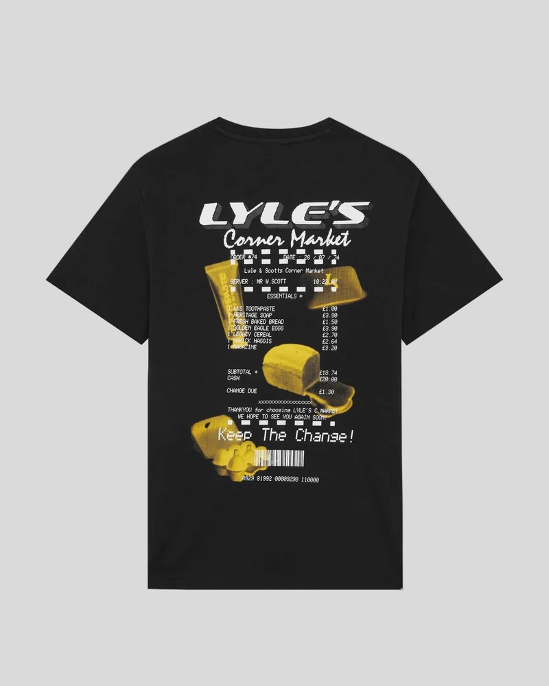 Lyle & Scott Herren-T-Shirt mit Kassenbon-Rückenprint | Schwarz