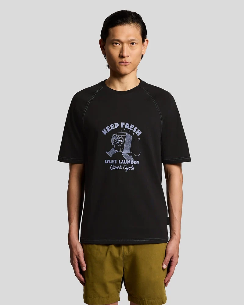 Lyle & Scott Herren-T-Shirt mit Brustaufdruck „Keep Fresh“ | Tiefschwarz