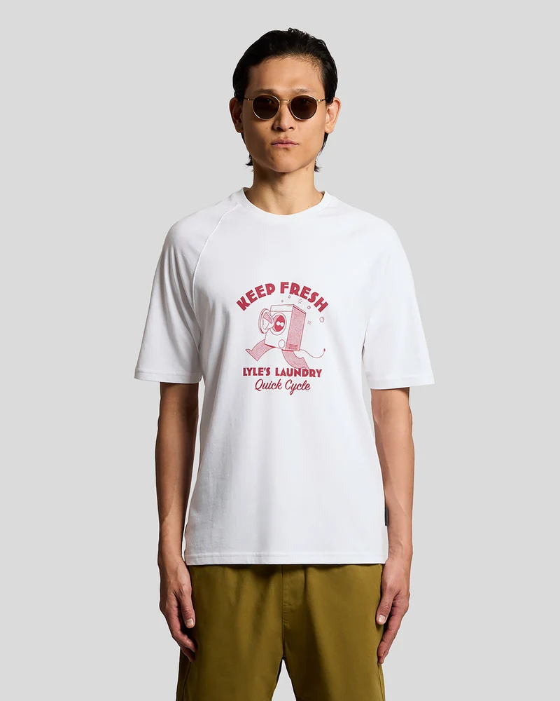 Lyle & Scott Herren-T-Shirt mit Brustaufdruck „Keep Fresh“ | Weiß