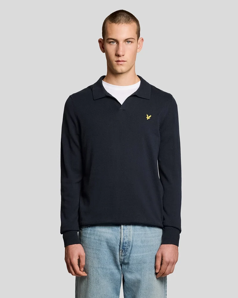 Lyle & Scott Herren-Baumwollpullover mit Polokragen | Dunkelblau