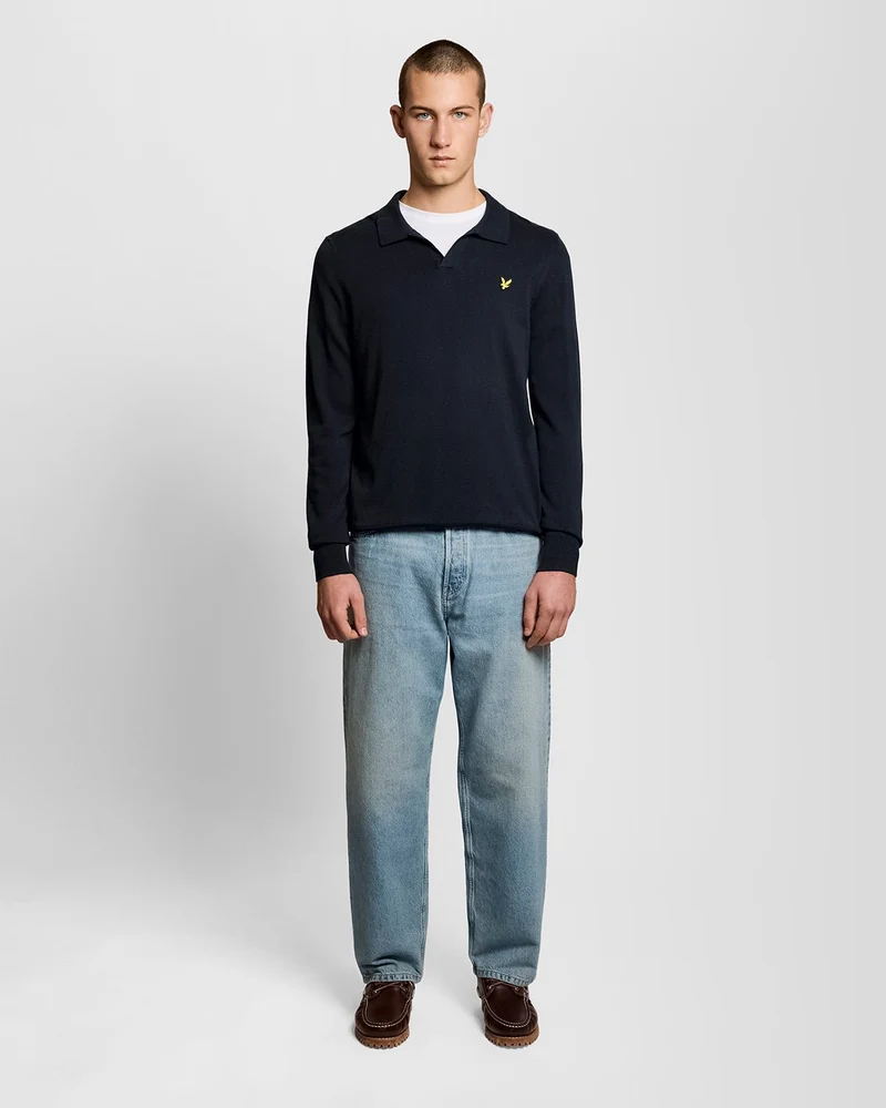 Lyle & Scott Herren-Baumwollpullover mit Polokragen | Dunkelblau