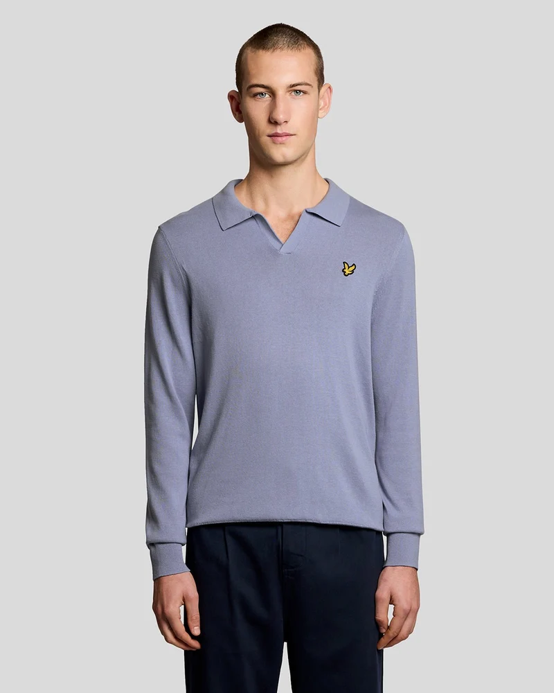 Lyle & Scott Herren-Baumwollpullover mit Polokragen | Bubble Blue