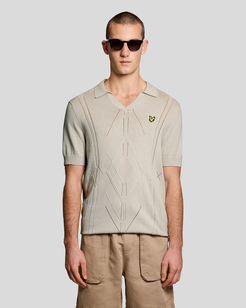 Lyle & Scott Herren-Polohemd mit offenem Kragen und Argyle-Strickmuster | Cove
