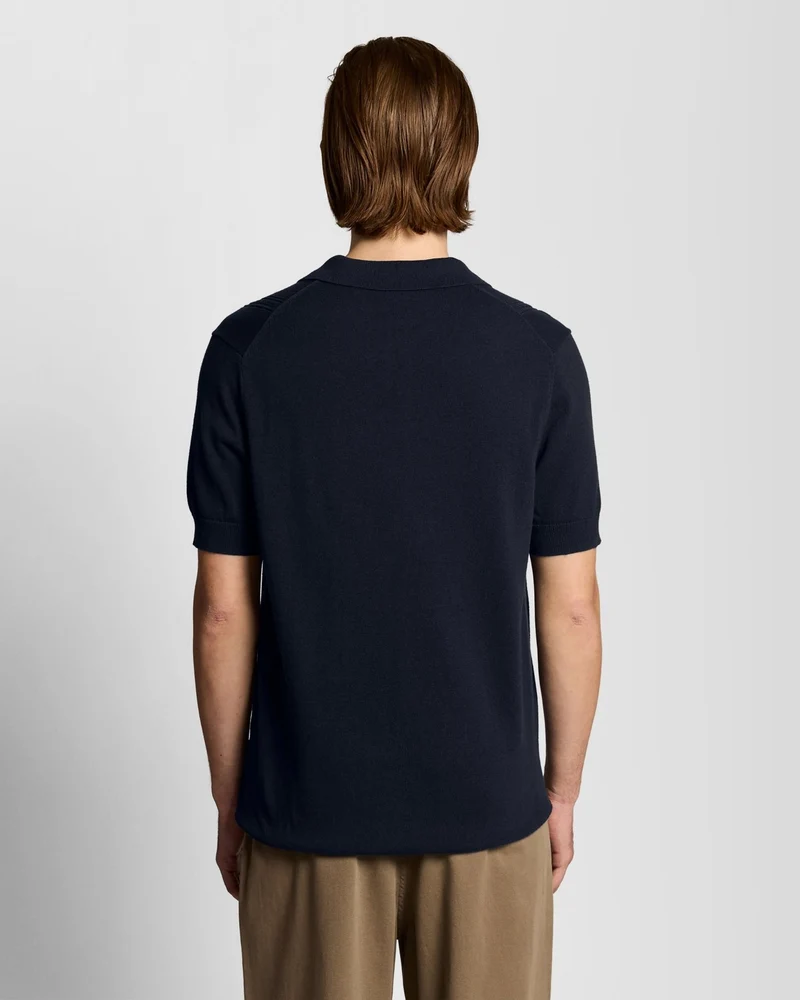Lyle & Scott Herren-Poloshirt mit offenem Kragen und Argyle-Strickmuster | Dunkelblau