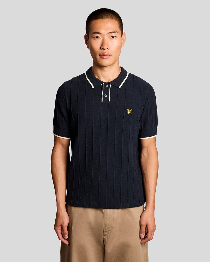Lyle & Scott Herren-Poloshirt mit Piqué-Strickdetails | Dunkelblau