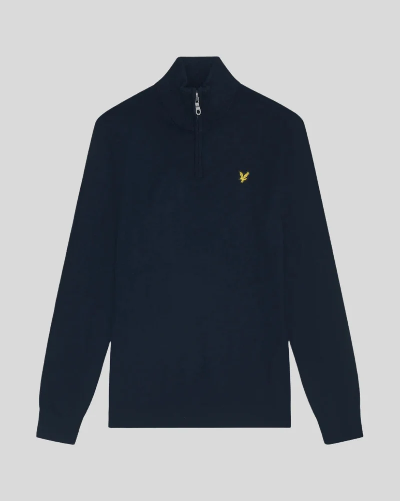 Lyle & Scott Herren-Pullover aus Baumwollmerino mit 1/4-Reißverschluss | Dunkelblau