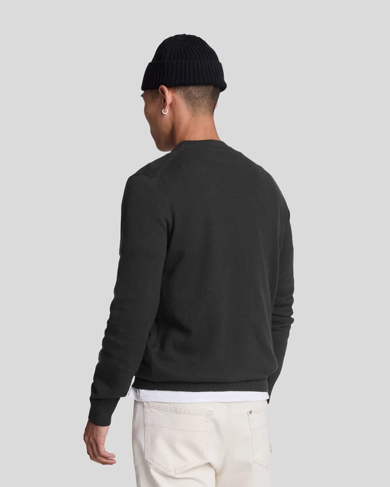 Lyle & Scott Herren-Pullover aus Baumwollmerino mit Rundhalsausschnitt | Tiefschwarz