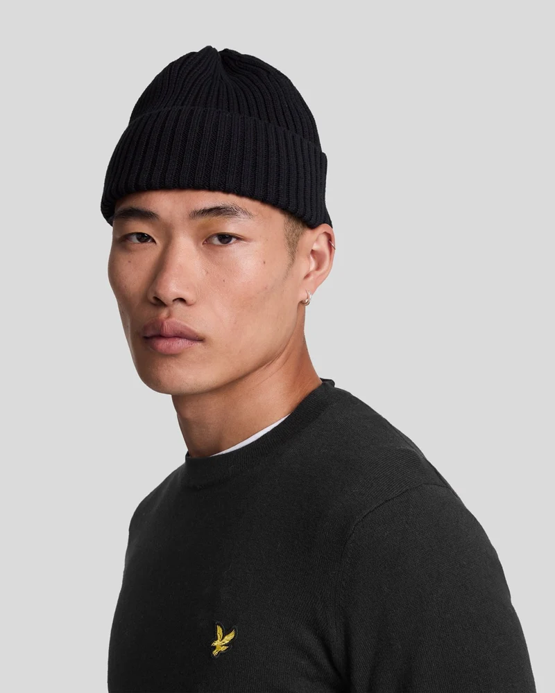 Lyle & Scott Herren-Pullover aus Baumwollmerino mit Rundhalsausschnitt | Tiefschwarz
