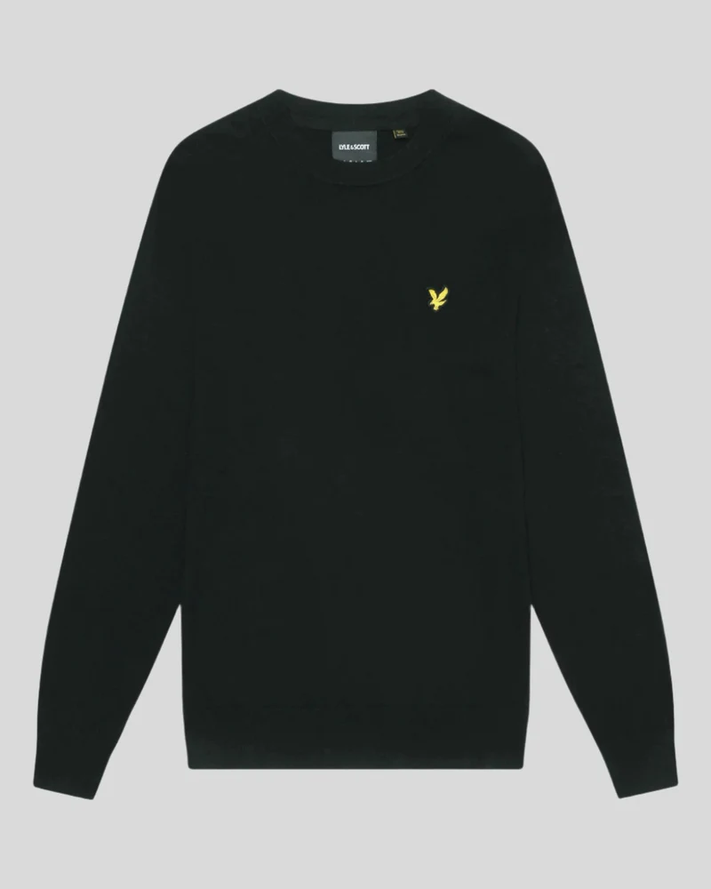 Lyle & Scott Herren-Pullover aus Baumwollmerino mit Rundhalsausschnitt | Tiefschwarz