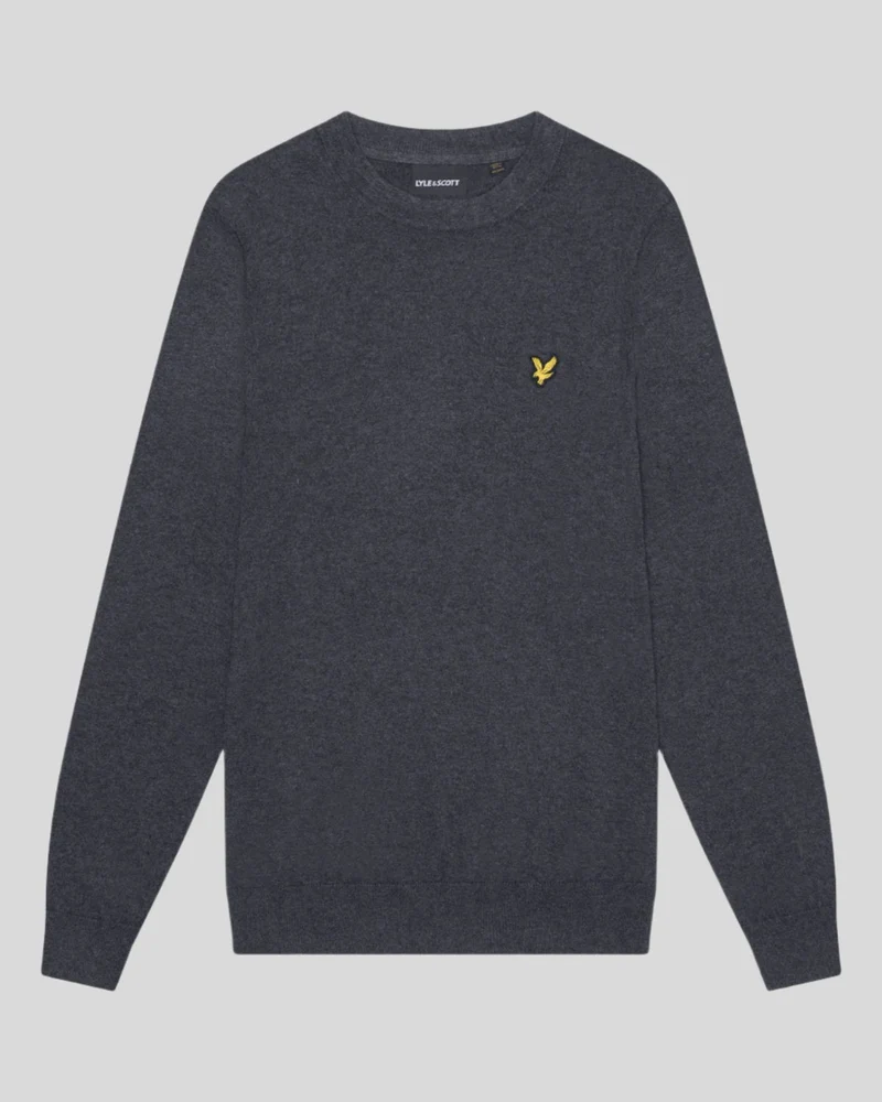Lyle & Scott Herren-Pullover aus Baumwollmerino mit Rundhalsausschnitt | Anthrazit meliert