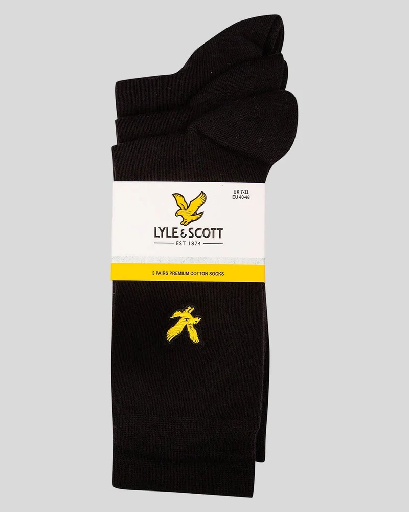Lyle & Scott Herren-Angus-Socken | 3er-Pack | Schwarz