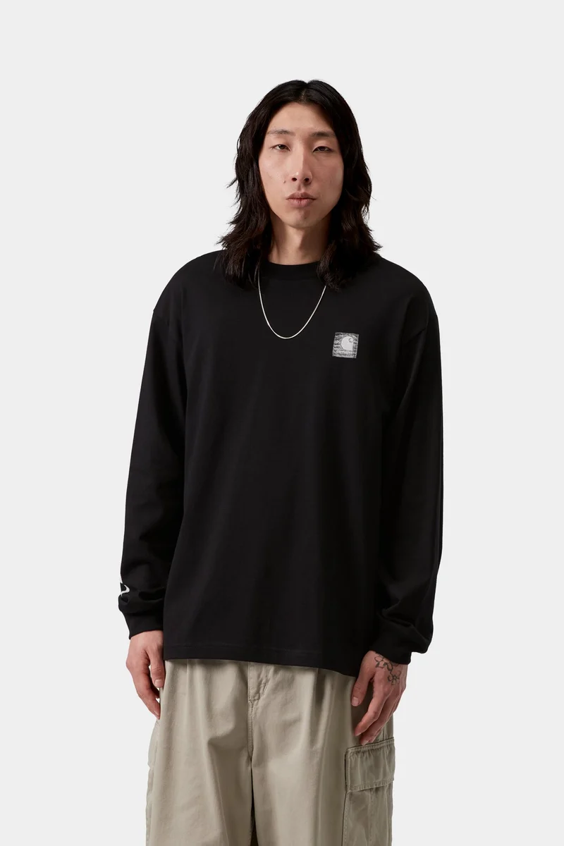 Carhartt WIP Herren-Langarmshirt mit Archiv-Schriftzug | Schwarz