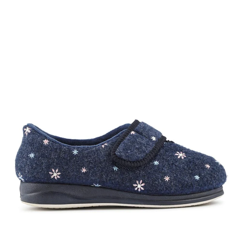 Easy Step In Extra Wide Adjustable Fasten Slippers - BRIDIE / 327 959 - Navy