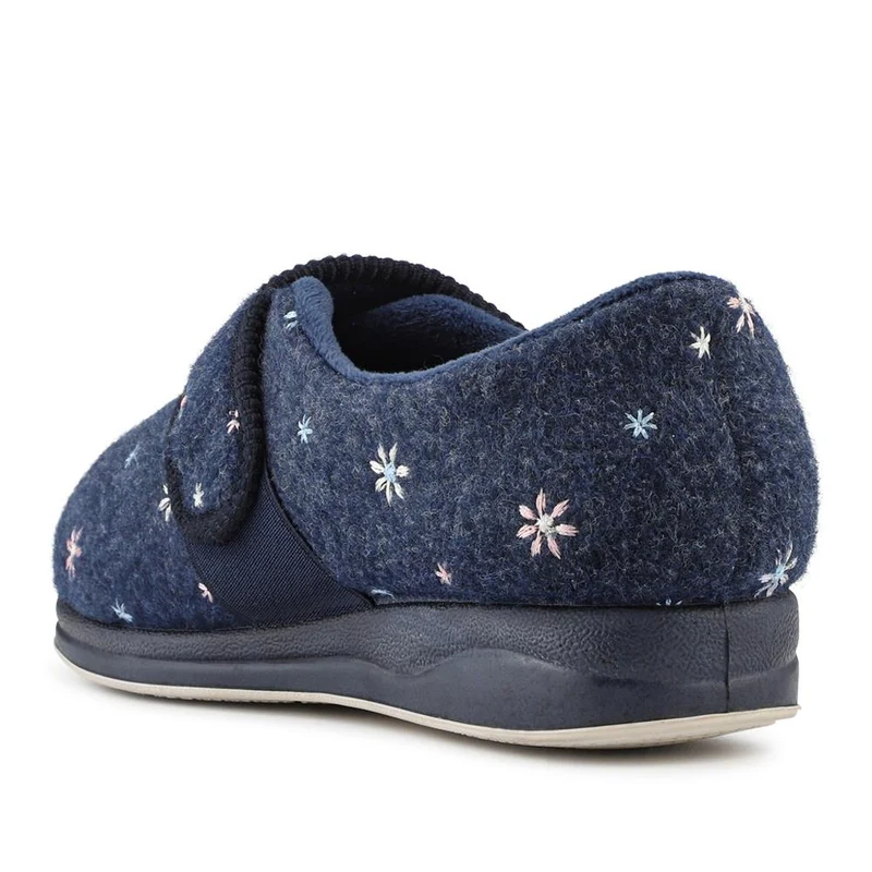 Easy Step In Extra Wide Adjustable Fasten Slippers - BRIDIE / 327 959 - Navy