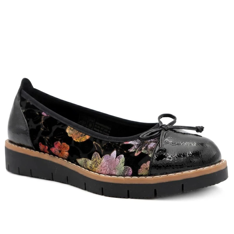 Wide Fit Bow-Detailed Pumps - WBINS40245 / 326 526 - Black Multi Floral