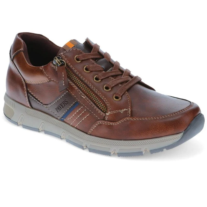 Wide Fit Leather Zip/Lace Trainers - WBINS40023 / 325 785 - Brown