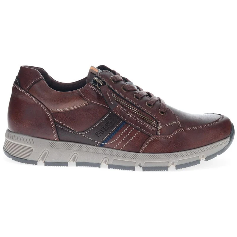 Wide Fit Leather Zip/Lace Trainers - WBINS40023 / 325 785 - Brown